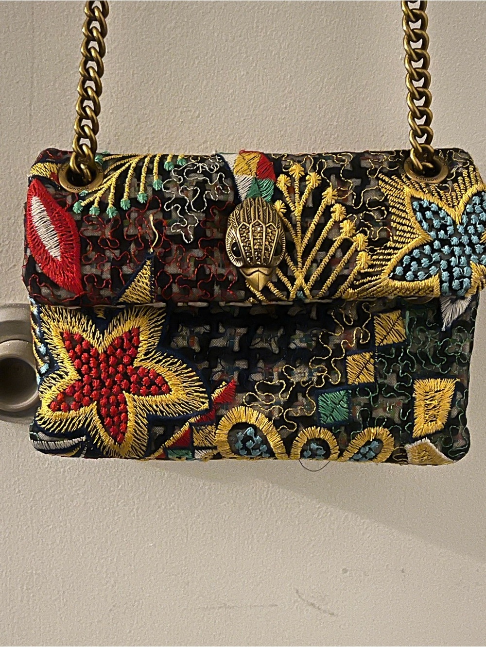 Kurt Geiger Multicolor Embroidered Floral Chain Shoulder Bag